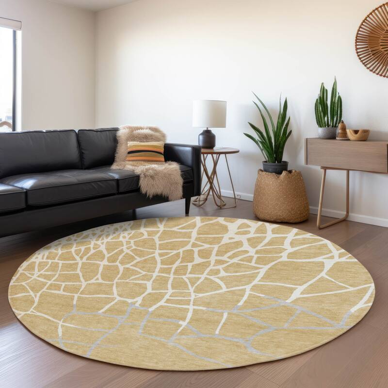 Premium Washable Super Soft Contemporary Webby Mayfield Rug - Gold - 8' x 8'