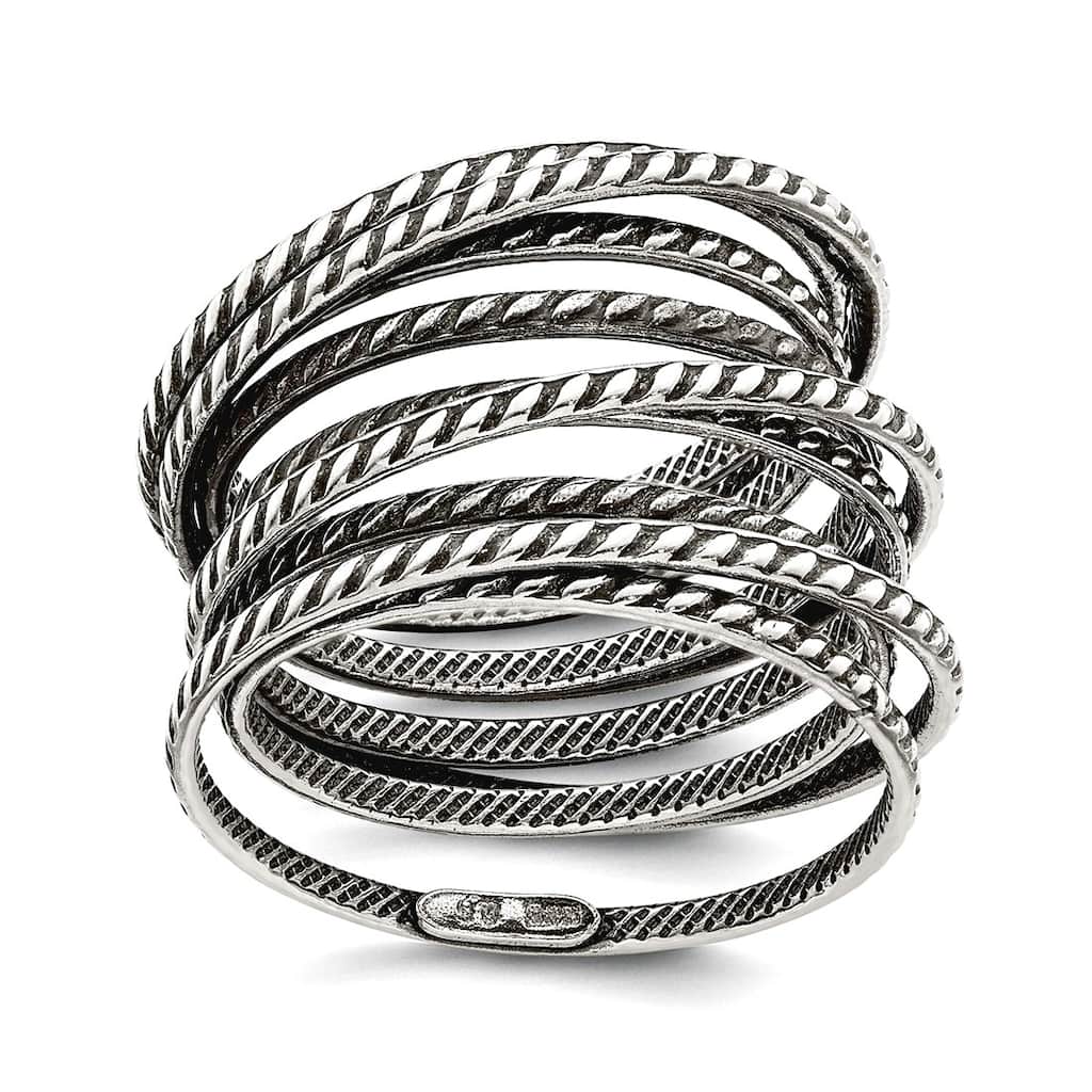 Curata 925 Sterling Silver Antiqued Coil Spring Multi-layered Vintage Ring
