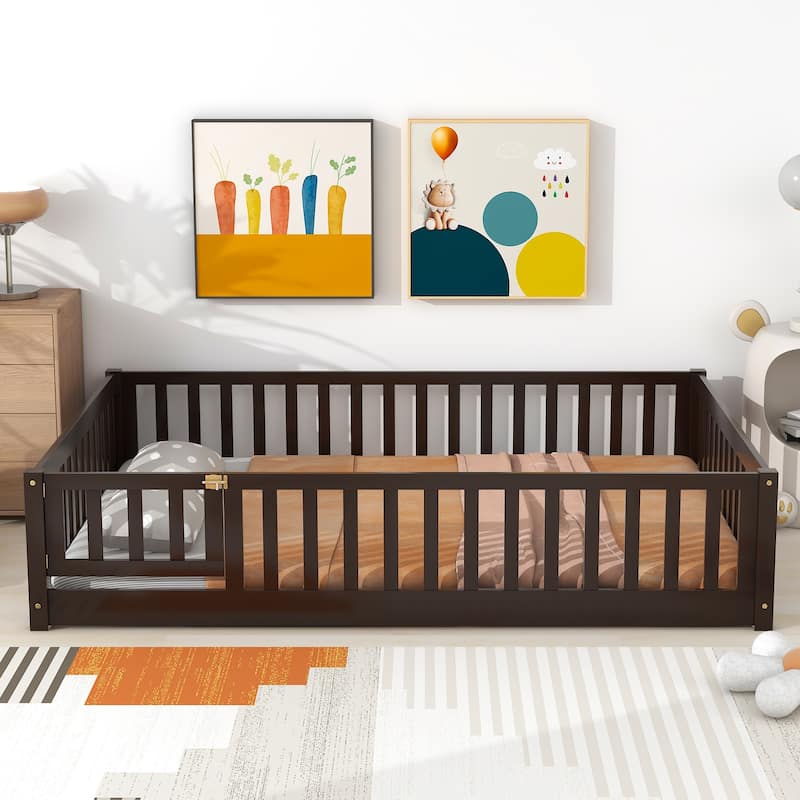 Floor Platform Bed with Fence and Door