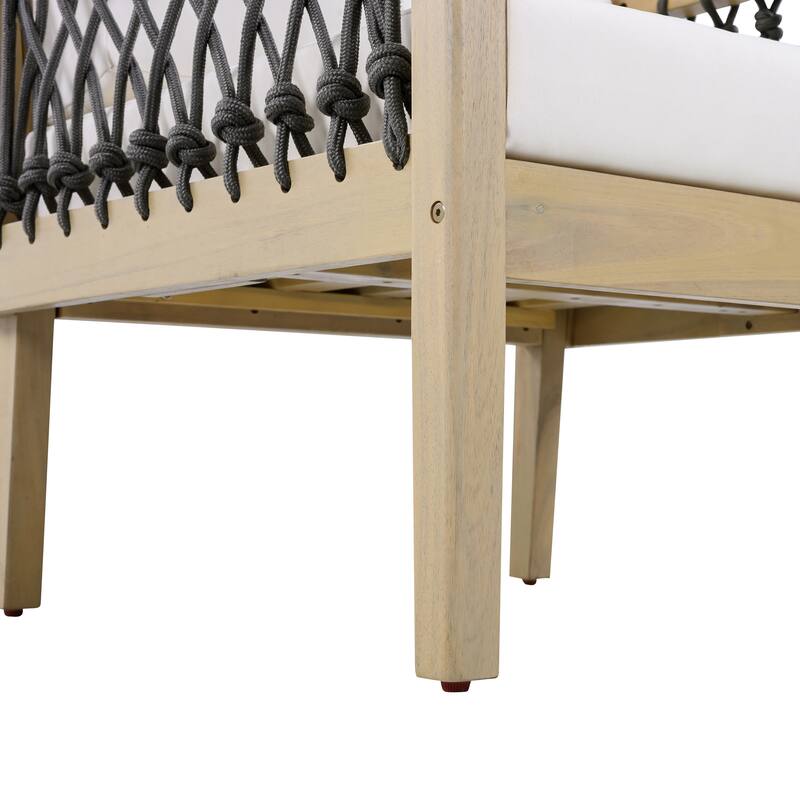 Christopher Knight Home - Outdoor Patio 28.94" Acacia Wood Club Chair with Handwoven Rope Panels and Cushions