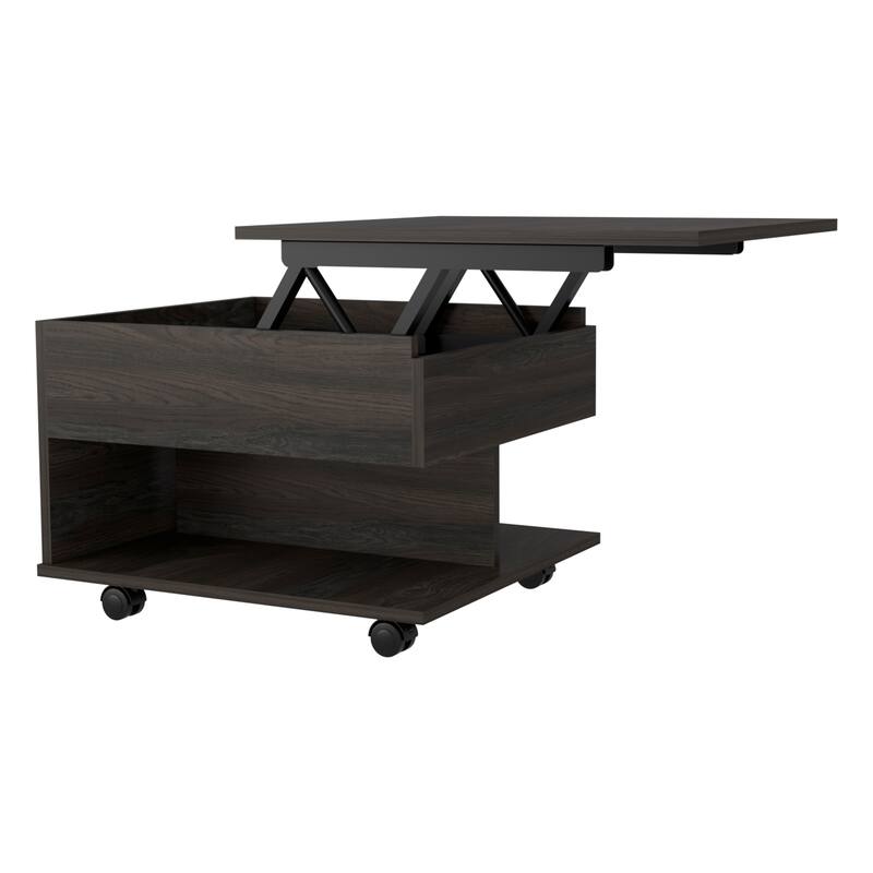 FM Furniture Portland Lift Top Coffee Table with Open Shelf and 4 Locking Caster Wheels