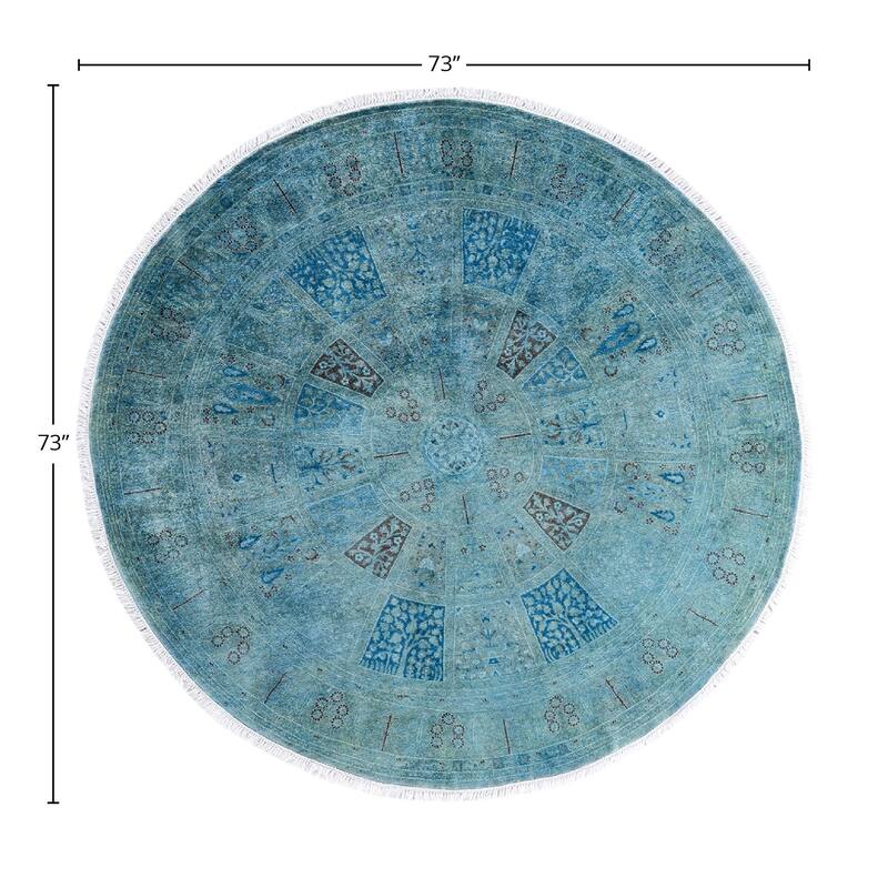 Contemporary Overdyed Wool Hand Knotted Round Area Rug - 6' 1" x 6' 1"