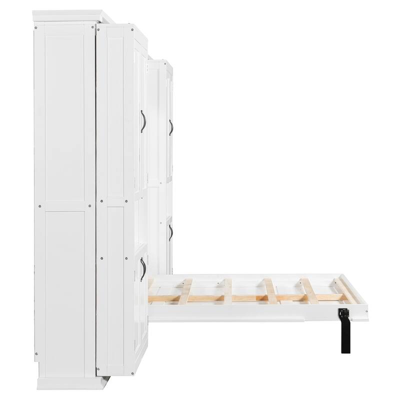 Queen Murphy Bed with Sliding Storage Cabinets & Shelves - Large Capacity Wall Bed System