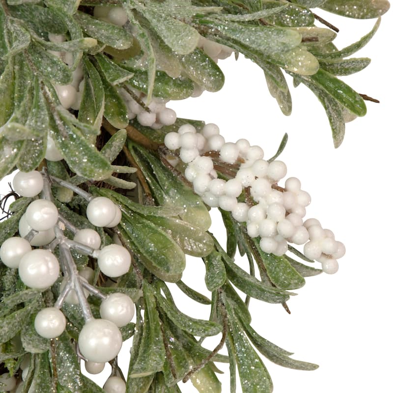 Artificial Christmas Wreath with Frosted Foliage and Berries 20-Inch Unlit - 20"