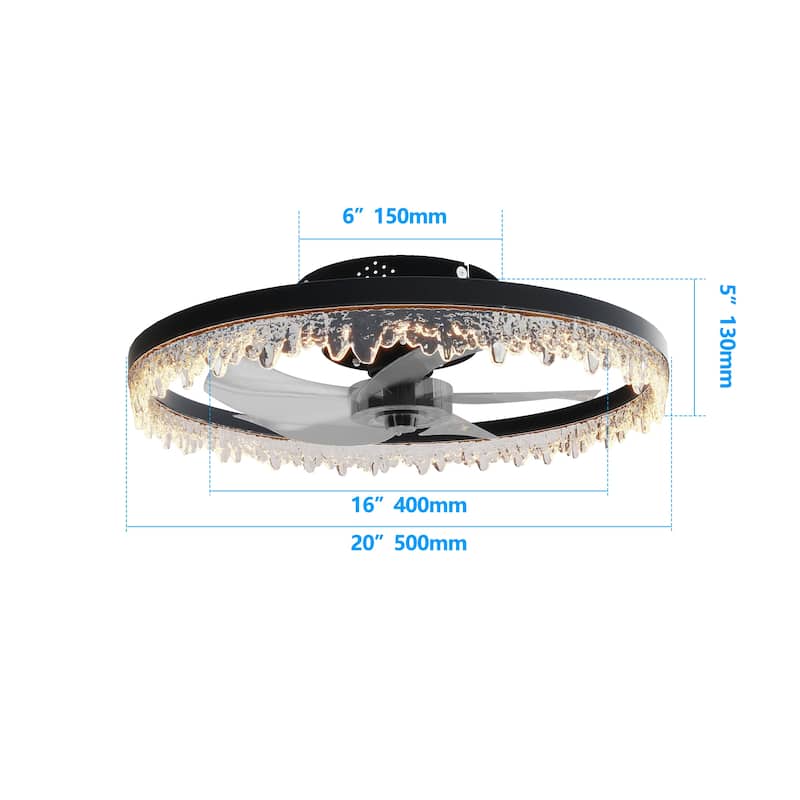 20" Smart Flush Mount Ceiling Fan with Light