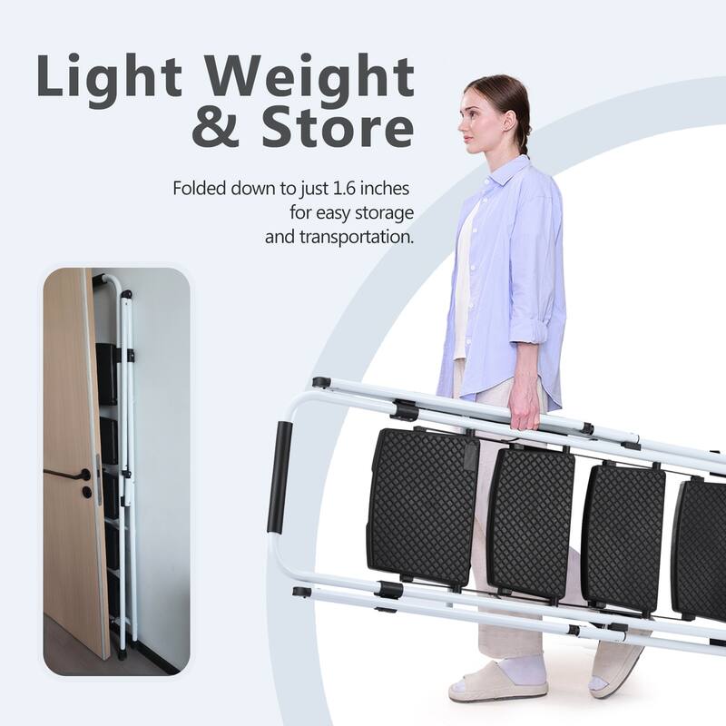 White 4-Step Folding Ladder with Safety Handle and Anti-Slip Pedals