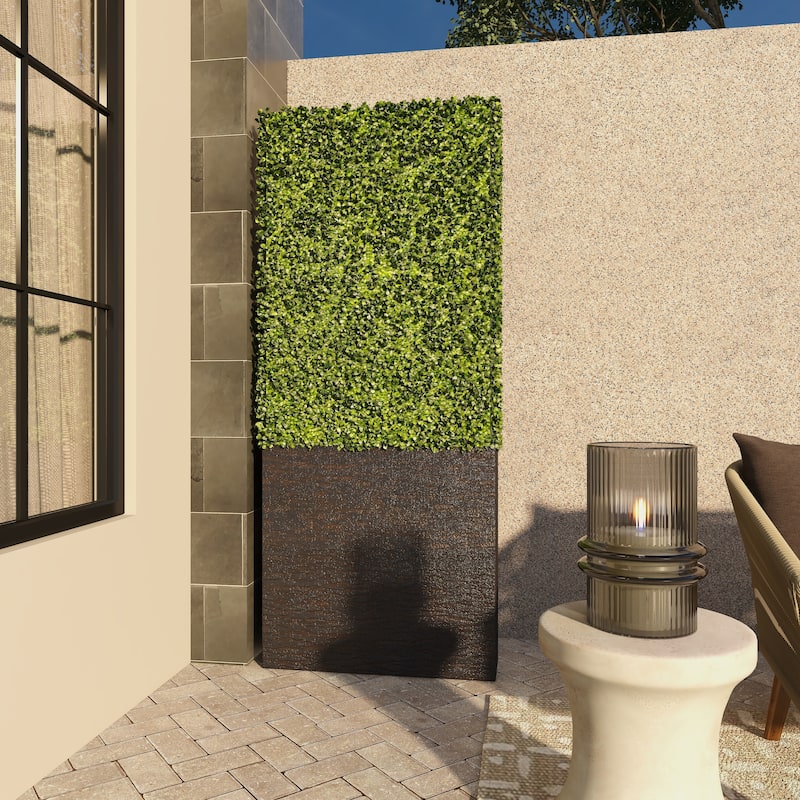 Faux Foliage Boxwood Hedge Tall Topiary with Realistic Leaves and Black or White Planter Box - Green - Roche River Decor