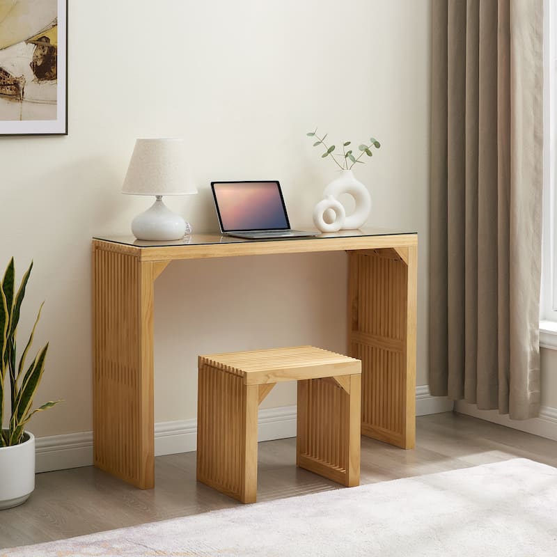 Pine Dining Bench and Table,Small Tempered glass included