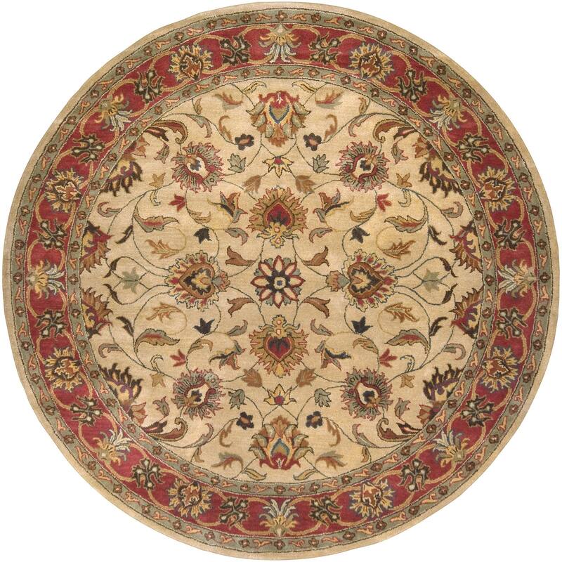 Livabliss Caesar Updated Traditional Border Area Rug. - 8' x 8' - Ivory/Red - Round