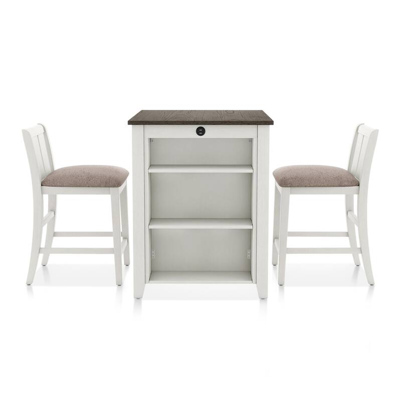 Furniture of America Vesper 3-Piece Counter Height Dining Set with Shelving