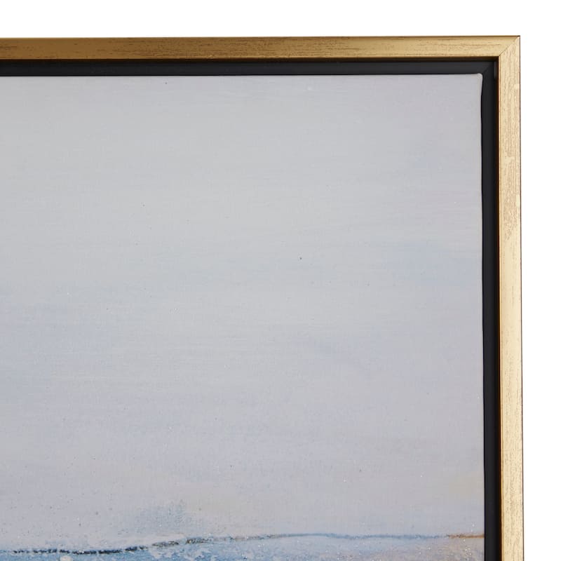 Blue Canvas Landscape Framed Wall Art with Gold Frame (Set of 3)