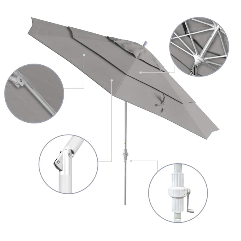 California Umbrella 11' Sun Master Patio Umbrella White Aluminum Pole Fiberglass Ribs Crank Lift Tilt Sunbrella Pacific Blue