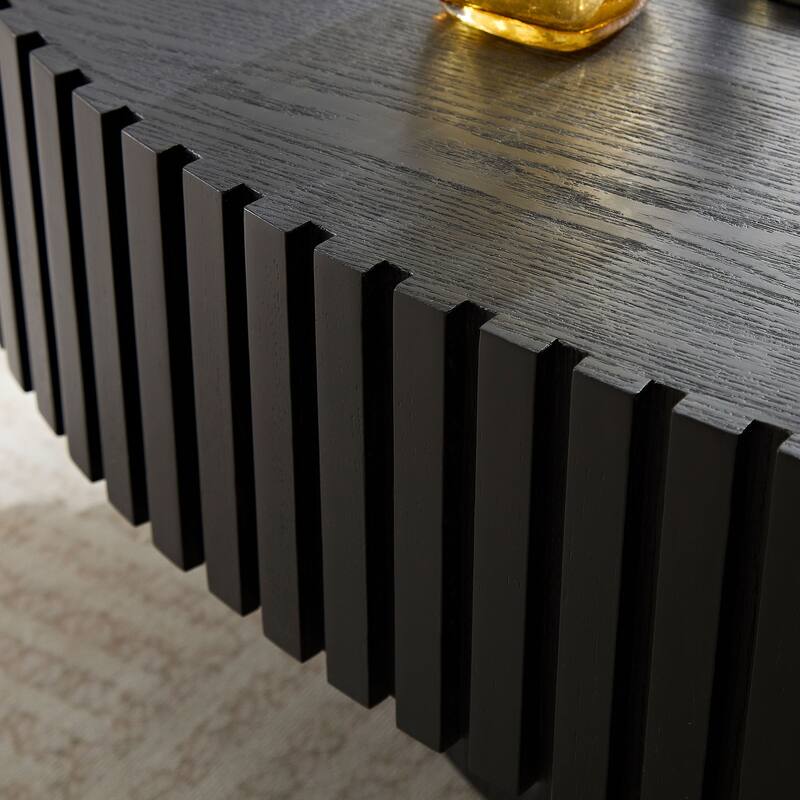 Modern Handcraft Drum Coffee Table Length 43.7 inch Round Coffee Table for Living Room,Small Coffee Table with Sturdy Pedestal