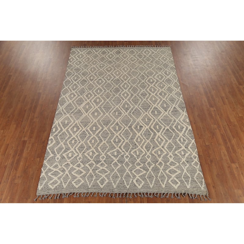 Trellis Moroccan Area Rug Handmade Oriental Wool Carpet - 6'10"x 10'3"