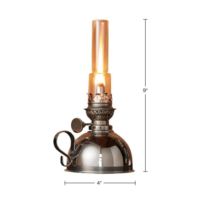 Kings County Tools 9-inch Oil Lamp with Nickel Body and Glass Chimney - Extra-Bright Hurricane Lantern