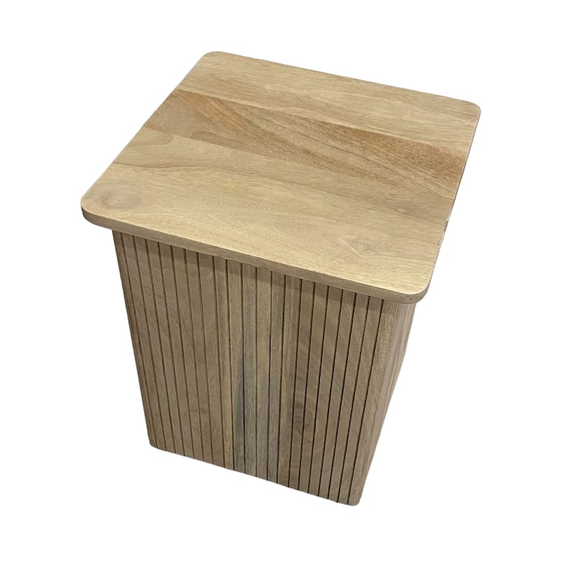 Mango Wood Accent Table Slatted Panel Design Casual Style - 20" Brown - 16" x 16" x 20"