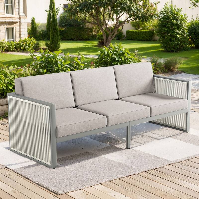 3 Seats Patio Sofa All Weather Wicker Patio Couch - Light Grey - Light Grey