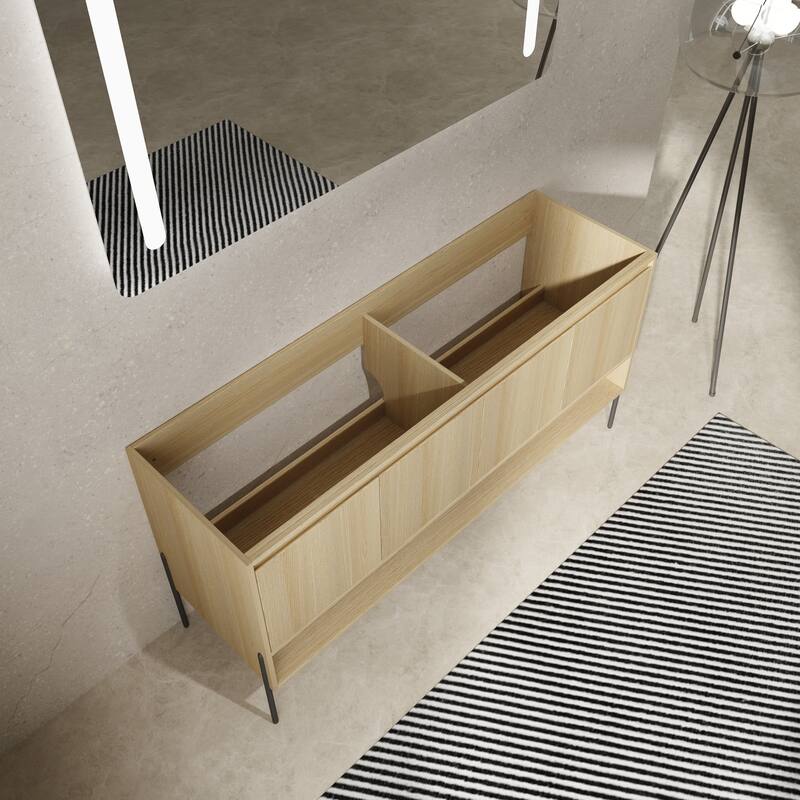 Freestanding Bathroom Cabinet with Four Doors, Floor-to-Ceiling Storage in Engineered Wood (No Top Sink Included)