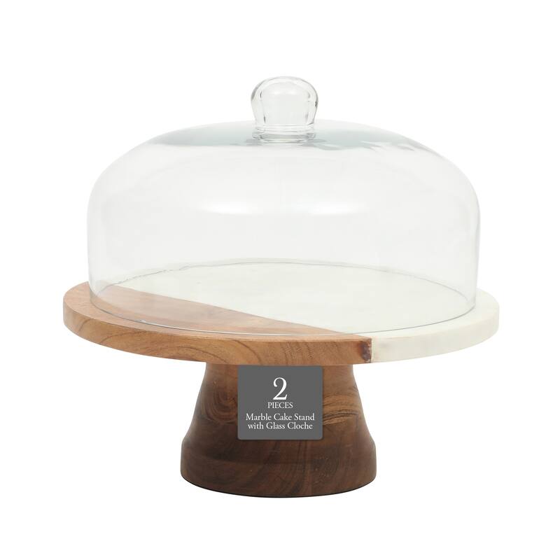 Gibson Elite Ridgehaven 11" Marble Cake Stand, Serving Platter, Charcuterie Board, and Center Piece Home Décor With Glass Lid