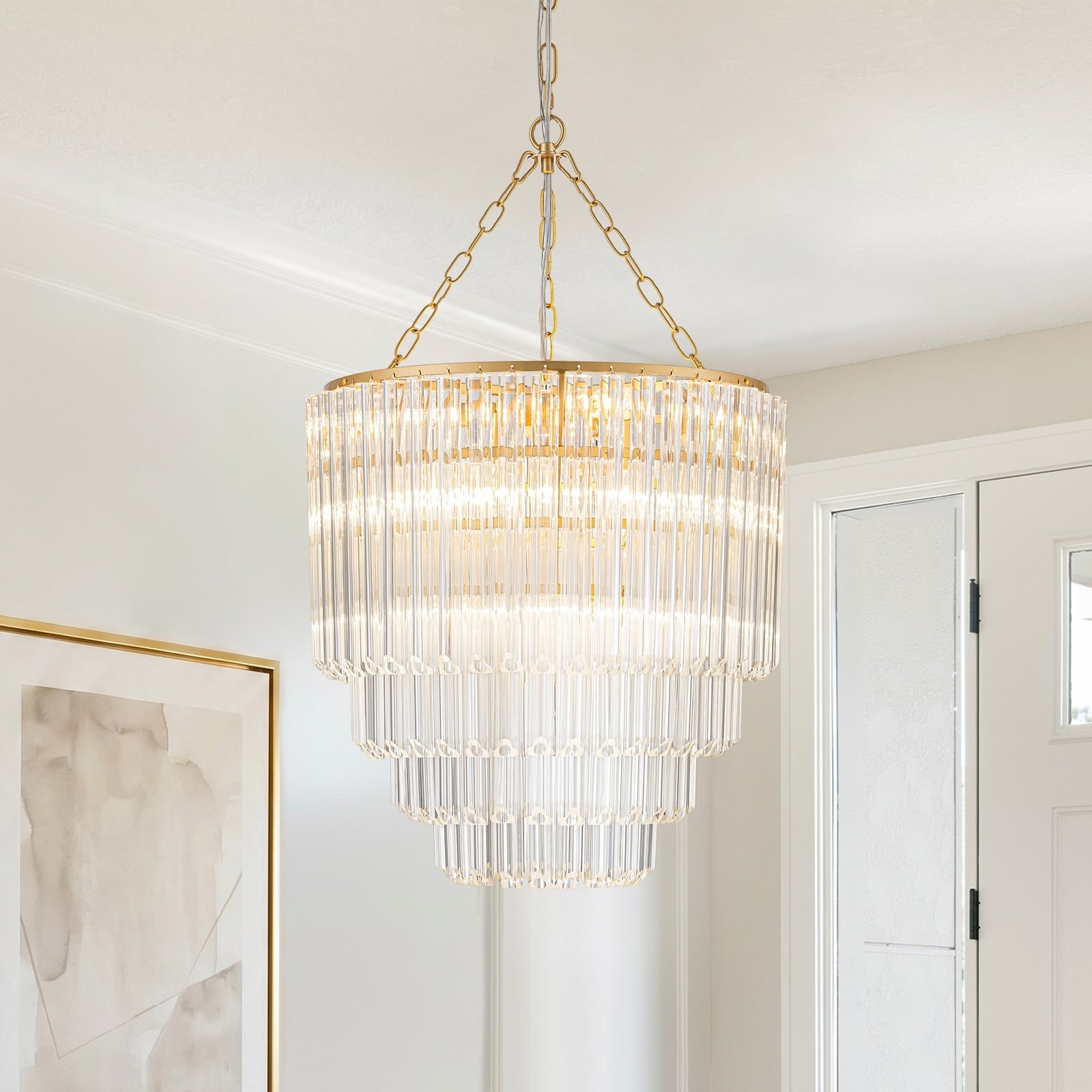 Glam Decorative 4-Tier Round Clear Art Glass Tube Entry Chandelier