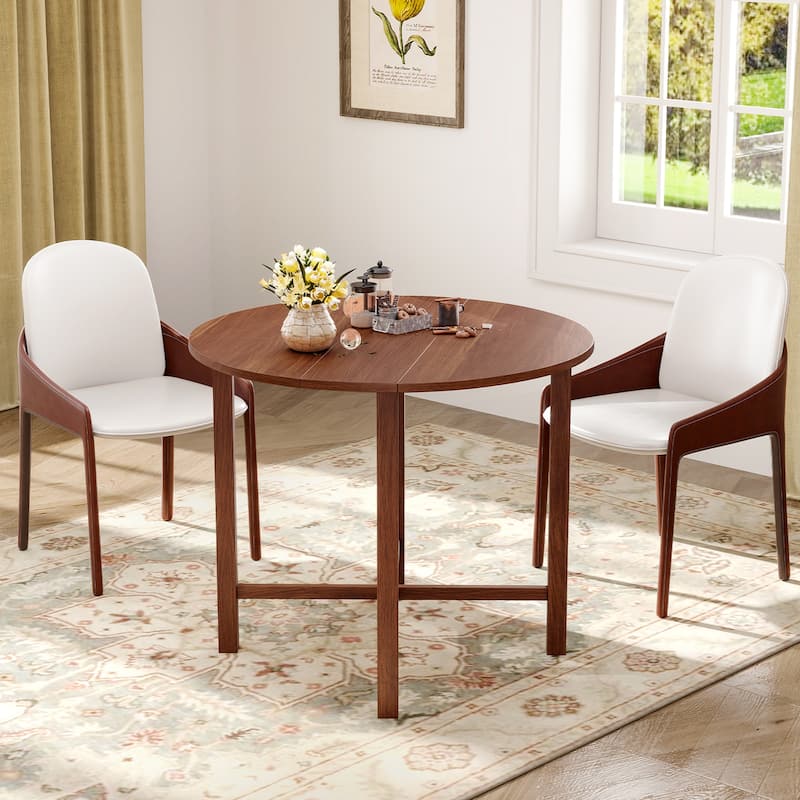 Gymax 36'' Foldable Kitchen Table Round Dining Table w/Solid Rubber