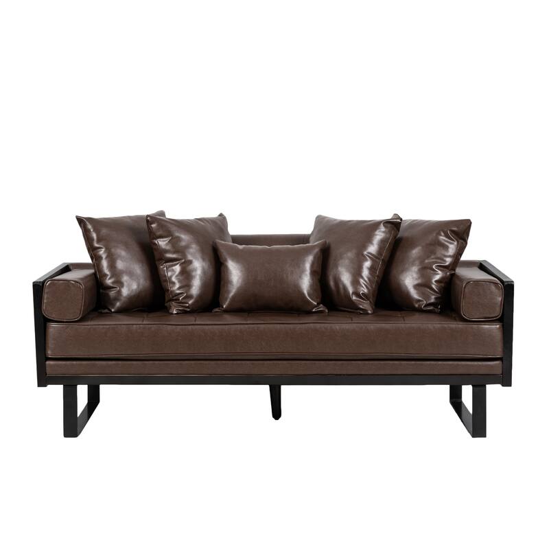 Contemporary Oversize PU Upholstered Loveseat with Pillows