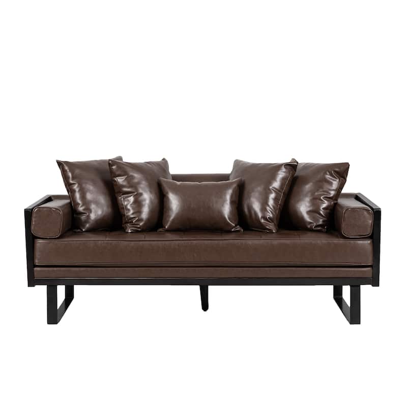 Gilmans Faux Leather Upholstered Oversized Loveseat with Accent Pillows by Christopher Knight Home