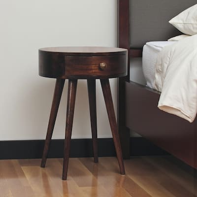 HomeRoots 22" Walnut Solid Wood Round One Drawer Nightstand