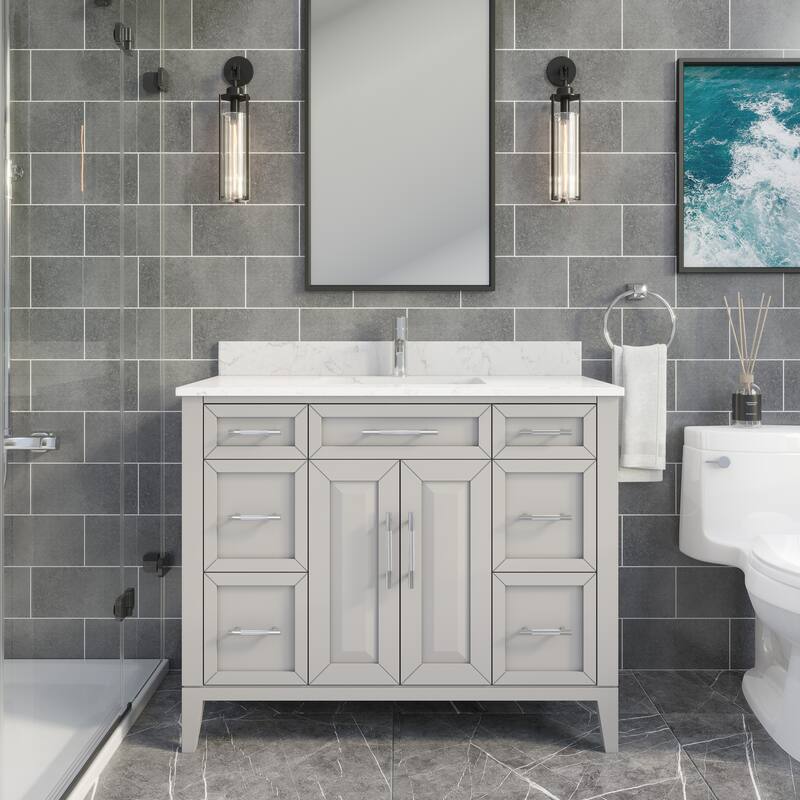 Jackson 42-inch Single Bathroom Vanity with Engineered Stone Top and Drawer Organizer - Grey