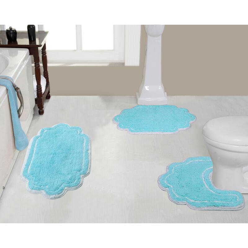 Allure Collection 100% Cotton Non-Slip Bathroom Rug Set, 3 Piece Machine Washable- Bathroom Rug, Bath Rug, U Shaped Contour