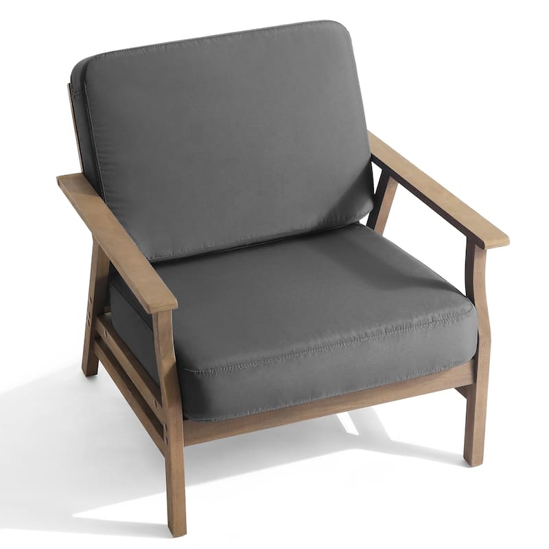 3-Piece Outdoor Patio Wood 2 Set Cushioned Armchair with Side Table