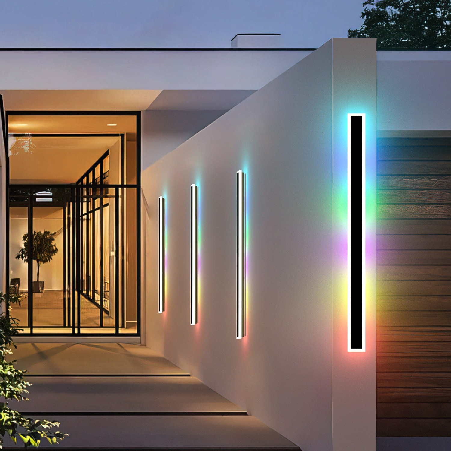 Set of 2 Outdoor Long Strip LED Wall Sconce RGBCW Wall Light-image