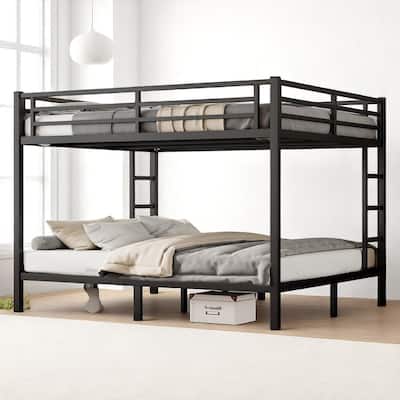 Metal King Over King Bunk Bed for Adults and Teens, Heavy Duty Frame, Dual Ladder Access, Black, Space-Saving