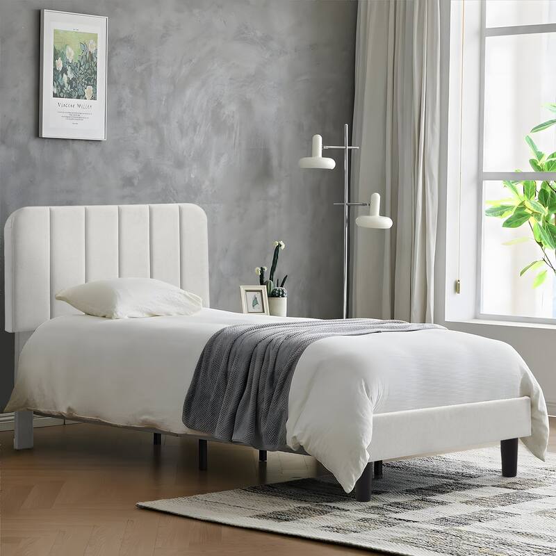 Javlergo Upholstered Platform Bed Frames with Height Adjustable Headboard, Sturdy Wooden Slats/Noise-free