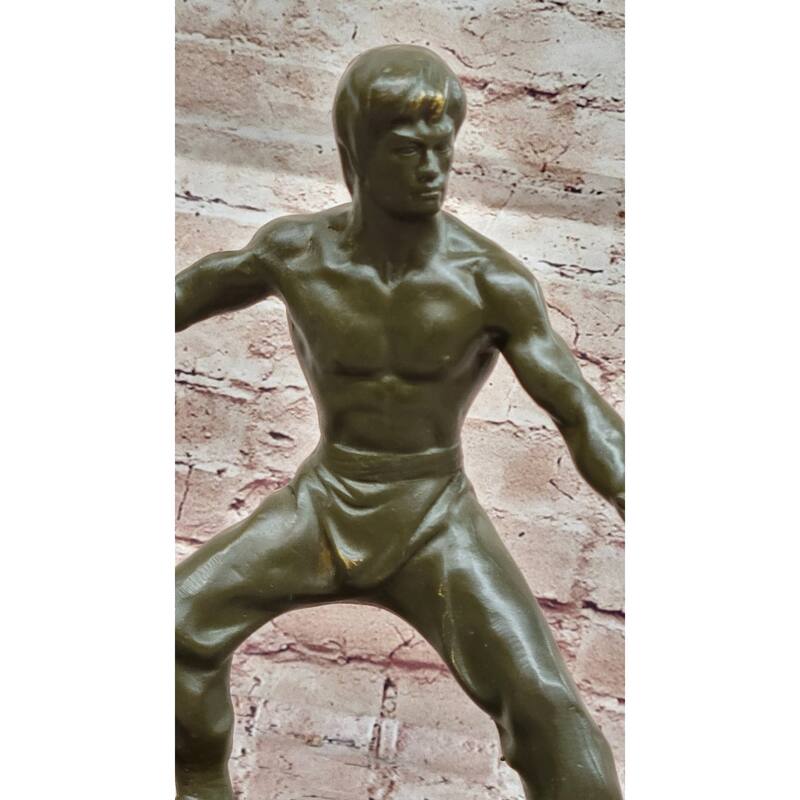 Bruce Lee Martial Artist In Fighting Pose Bronze Sculpture - Kung Fu Karate Art