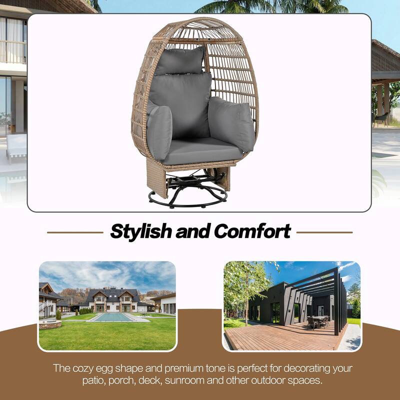 Swivel Rattan Egg Patio Chair with Cushions and Rocking Function