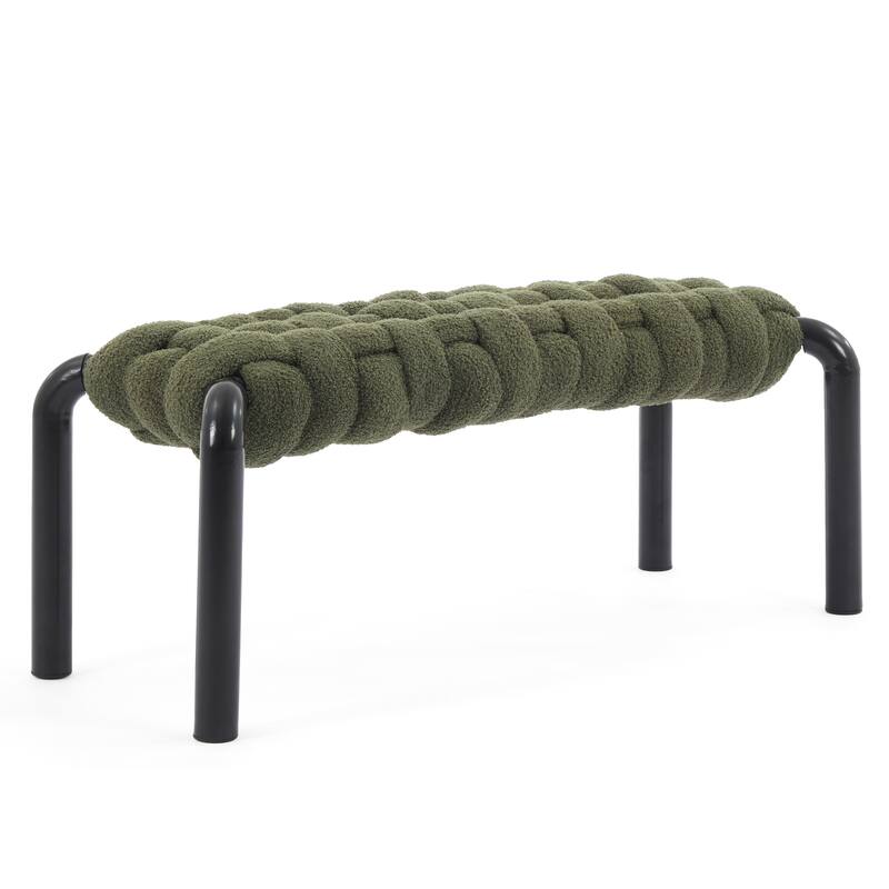 Christopher Knight Home - Teddy Braided Upholstered Bench with Black Metal Legs End-of-Bed Seating
