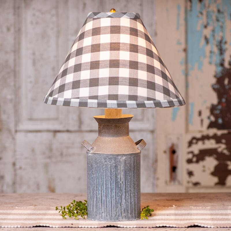 Irvins Country Tinware Milk Jug Lamp With Gray Check Shade - 20 X 13.5 X 13.5 inches