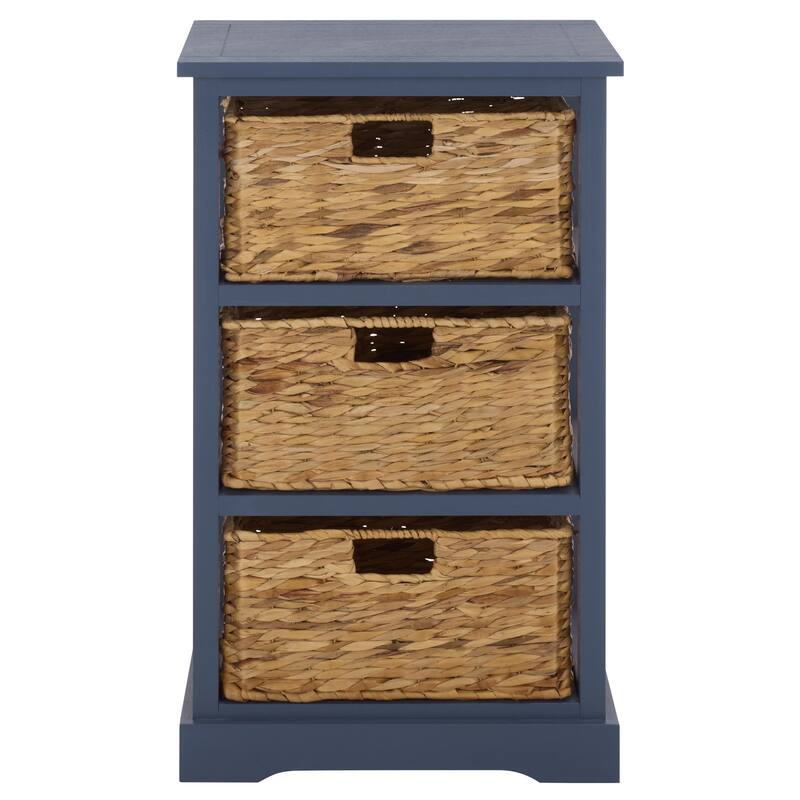 SAFAVIEH Evaline Distressed Black 3 Wicker Basket Storage Unit - 17.3" x 13.4" x 29.5" - 17"W x 13"D x 30"H - Blue