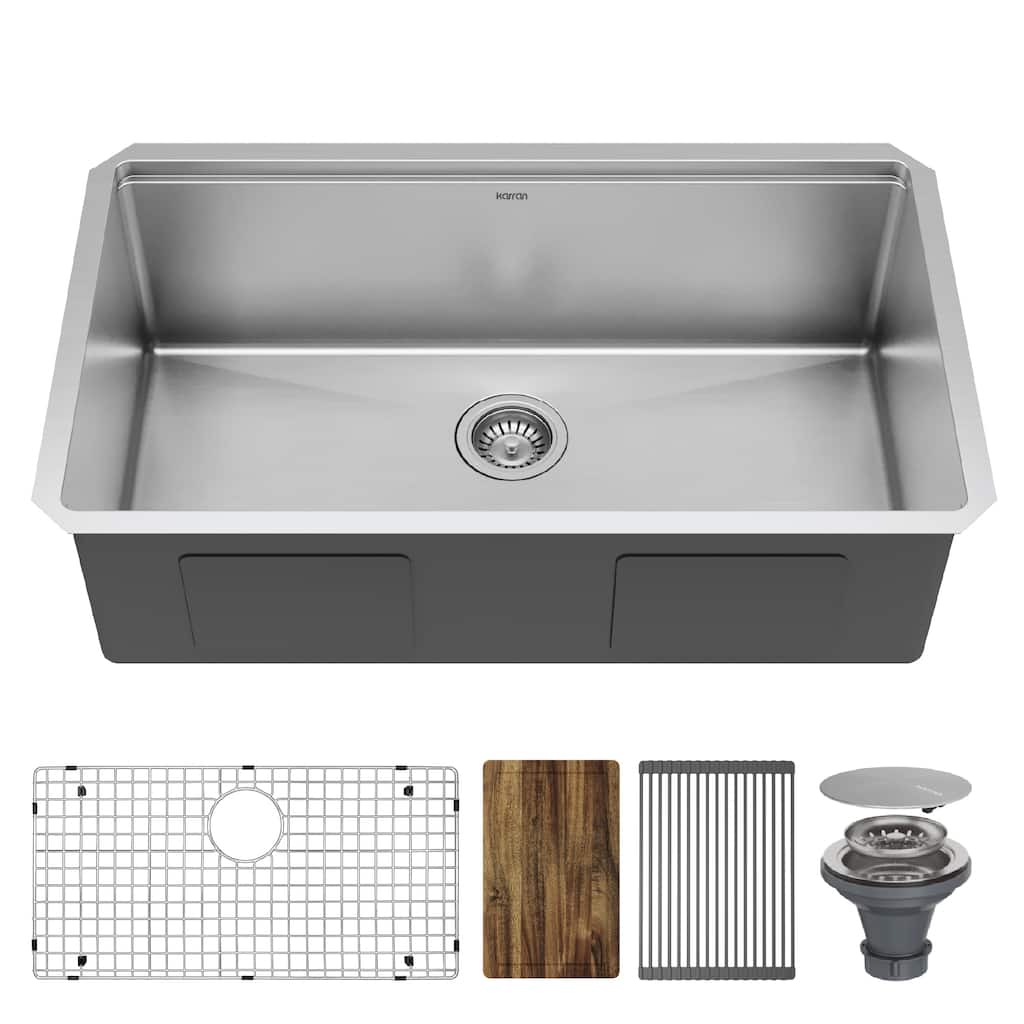 Elite 32" Undermount Workstation 16 Gauge Single Bowl Stainless Steel Kitchen Sink - Stainless Steel