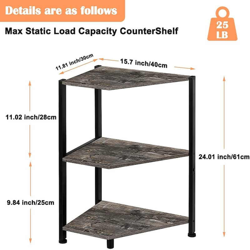 2 Pack 3-Tier Corner Shelf Storage Rack Organizer Display Stand for Living Room