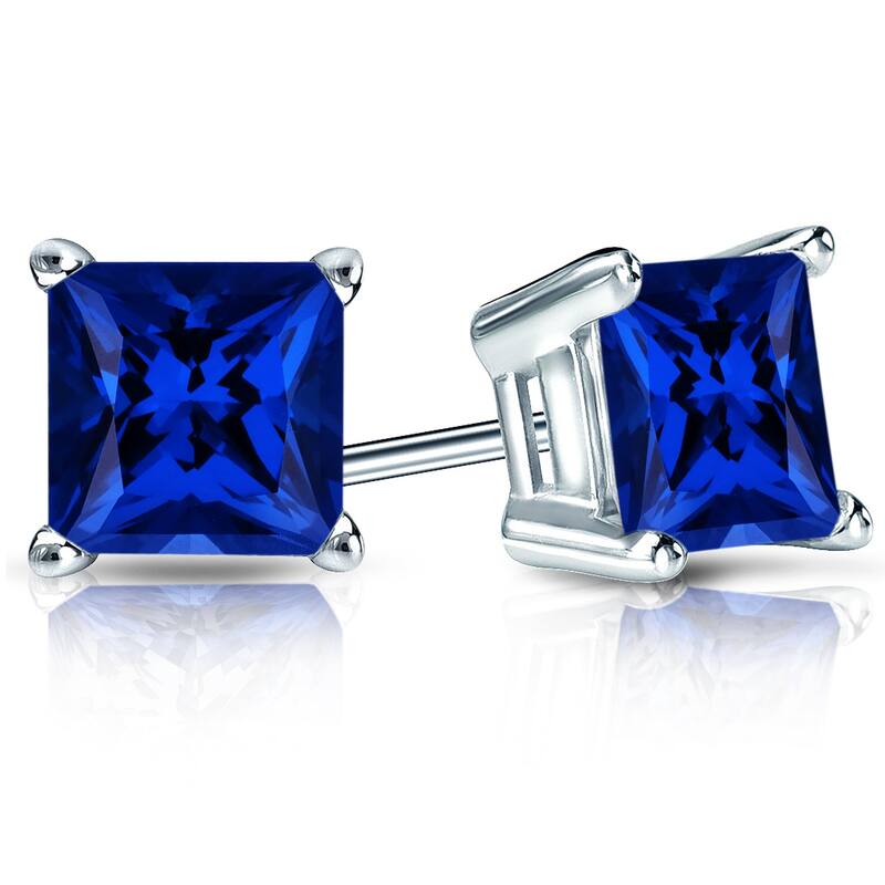 Auriya 14k Gold Lab Grown Gemstone Blue Sapphire Stud Earrings Princess 0.25 to 5.00 ct. tw. 4-Prong Basket Screw-Back