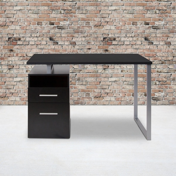 Computer Desk with Two Drawers and Metal Frame. Opens flyout.
