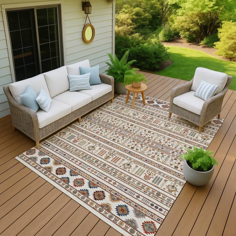 Machine Washable Indoor/ Outdoor Boho Moroccan Chantille Rug - Ivory - 2'6" x 3'10"