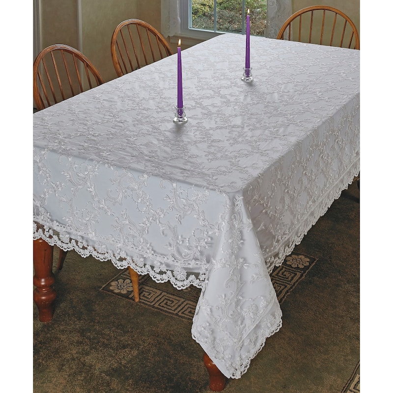 Violet Linen Royal Bridal Damask Embroidered Lace Pattern Tablecloths