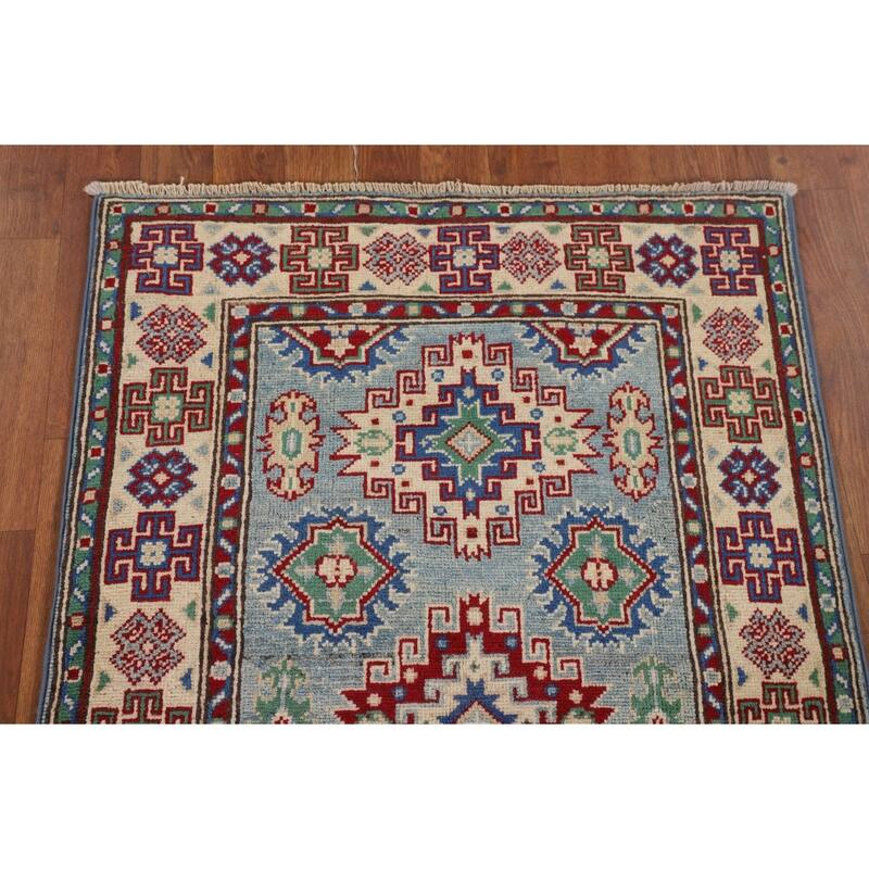Light Blue Kazak Accent Rug Hand-Knotted Bedroom Wool Carpet - 2'7" x 3'10"