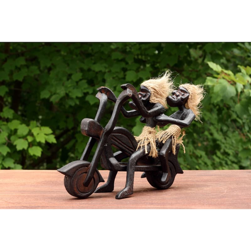 Handmade Wooden Primitive Tribal Funny Riding Harley Davidson Statue Motorcycle Sculpture Tiki Bar Unique Gift Wood Home Decor