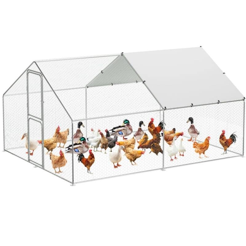 Metal Chicken Coop with Cover Large Walk-in Chicken Runs without ribs - 9.8*13.1*6.6FT