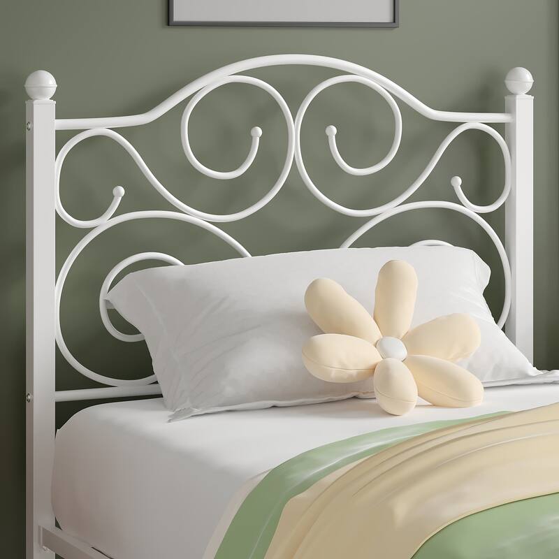 Victorian Style Metal Bed Frames with Headboard,No Box Spring Needed
