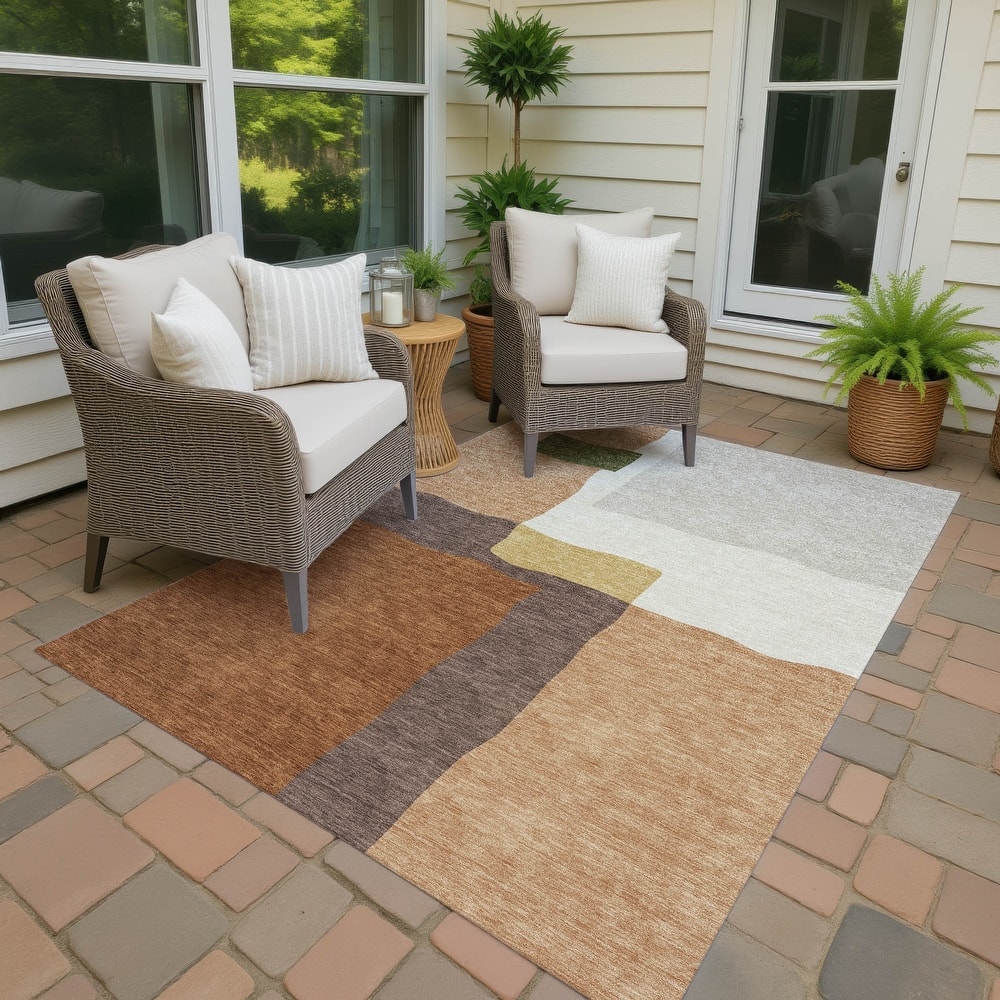 Machine Washable Indoor/ Outdoor Contemporary Blox Chantille Rug
